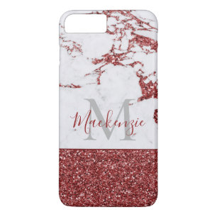 Chic Girly Burgundy Pink Glitter Marble Monogram Case-Mate iPhone Case