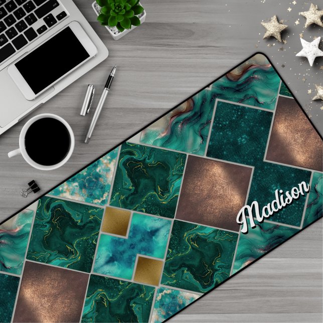 Chic girly faux Glitter gold turquoise Geometric  Desk Mat (Creator Uploaded)