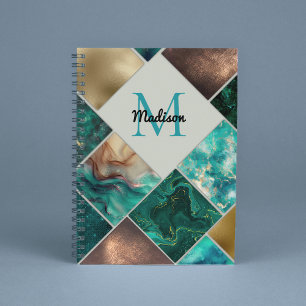 Chic girly faux Glitter gold turquoise Geometric  Notebook