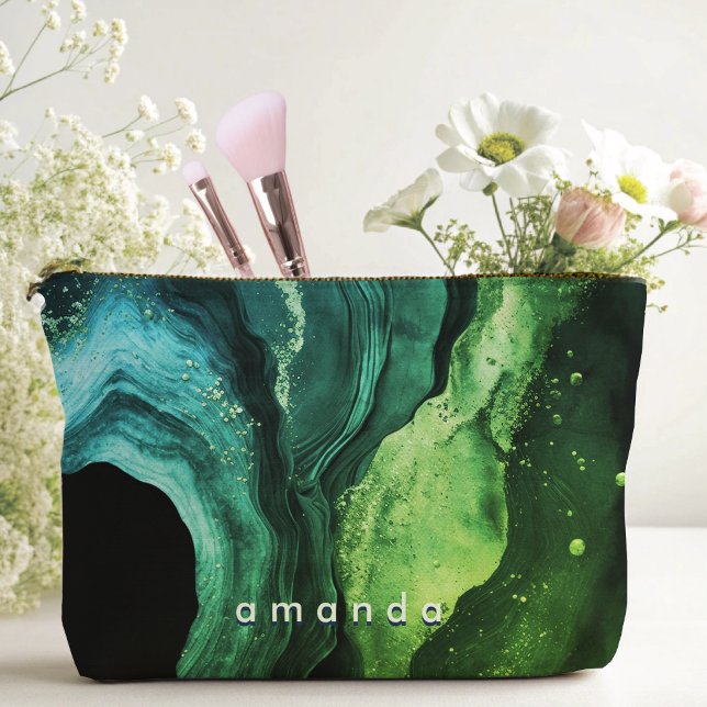 chic girly faux glitter marble art monogram 2024 accessory pouch (Creator Uploaded)