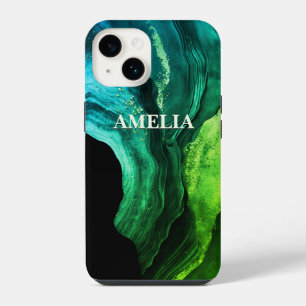 chic girly faux glitter marble art monogram iPhone 14 case