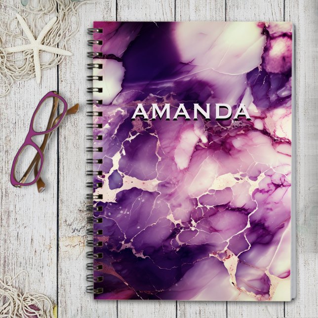 chic girly faux glitter marble art monogram  notebook (Creator Uploaded)