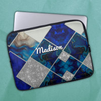 Chic girly faux Glitter silver blue geometric