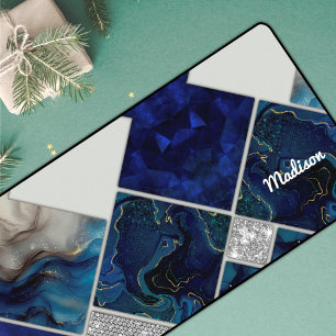 Chic girly faux Glitter silver blue geometric  Mou Desk Mat