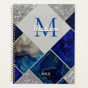 Chic girly faux Glitter silver blue geometric Planner