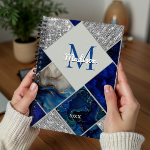 Chic girly faux Glitter silver blue geometric Planner
