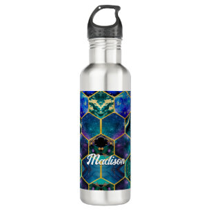 Chic girly faux Glitter Turquoise blue geometric  710 Ml Water Bottle