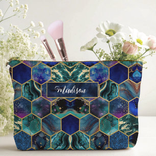 Chic girly faux Glitter Turquoise blue geometric Accessory Pouch
