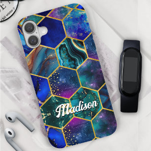 Chic girly faux Glitter Turquoise blue geometric iPhone 16 Case