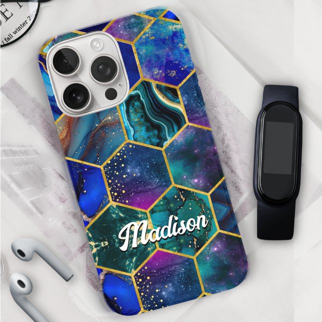 Chic girly faux Glitter Turquoise blue geometric  Case-Mate iPhone Case (Creator Uploaded)