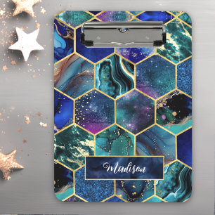Chic girly faux Glitter Turquoise blue geometric  Clipboard