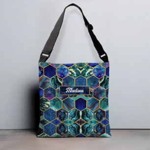 Chic girly faux Glitter Turquoise blue geometric Crossbody Bag
