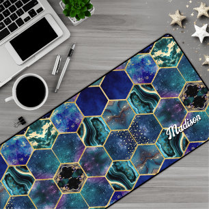 Chic girly faux Glitter Turquoise blue geometric  Desk Mat
