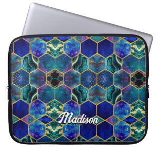 Chic girly faux Glitter Turquoise blue geometric  Laptop Sleeve