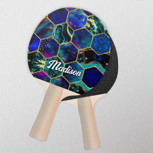 Chic girly faux Glitter Turquoise blue geometric Ping Pong Paddle
