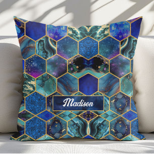 Chic girly faux Glitter Turquoise blue geometric Throw Pillow