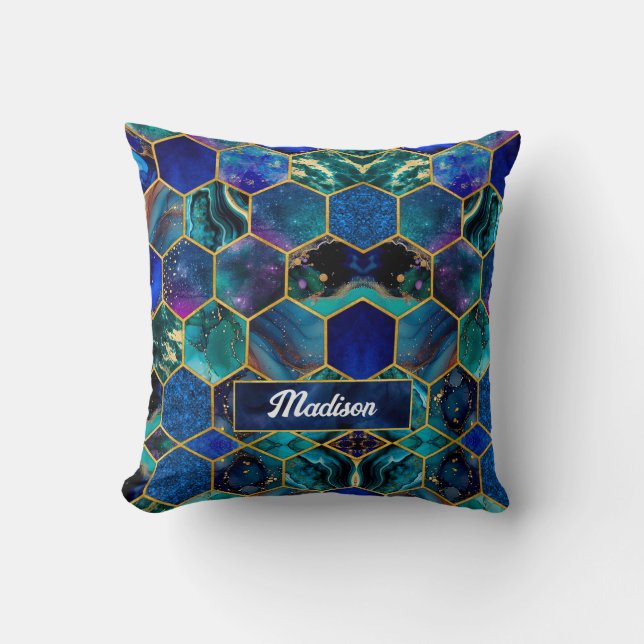 Chic girly faux Glitter Turquoise blue geometric Throw Pillow (Front)