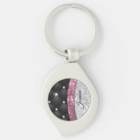 Chic girly faux Silver glitter black pink monogram