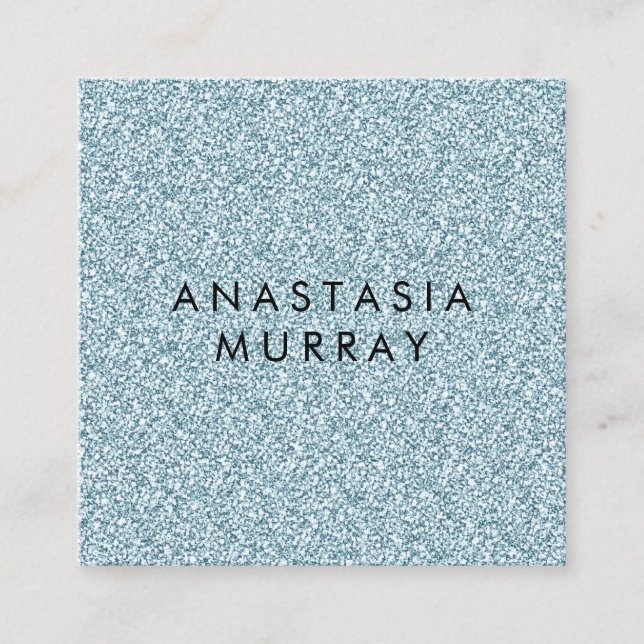 Chic, Girly & Glam Blue Silver Glitter Sparkles Square Business Card (Front)