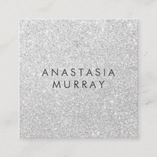 Chic, Girly & Glam Grey Silver Glitter Sparkles Square Business Card