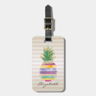 Chic Girly Glitter Pineapple ,Stripes Luggage Tag