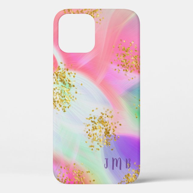 Chic Girly Gold Glitter Abstract Initials Design Case-Mate iPhone Case (Back)