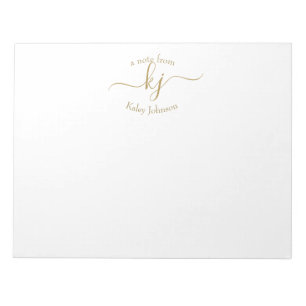 Chic Girly Gold White 2 Monogram Initial  Notepad