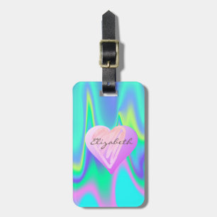 Chic Girly Hearts, Holographic- Personalized Luggage Tag