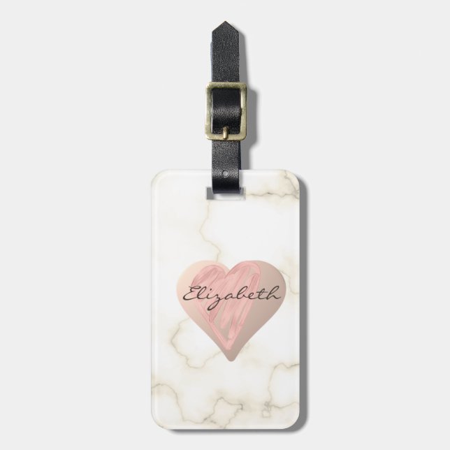 Chic Girly  Hearts,  Marble - Personalized Luggage Tag (Front Vertical)