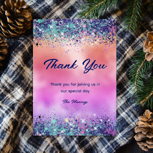 Chic girly iridescent unicorn glitter thank you card