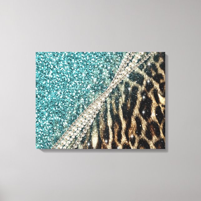 Chic Girly Leopard Print Blue Glitter (Front)