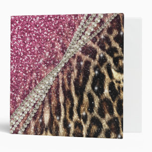 Chic Girly Leopard Print Pink Glitter Binder