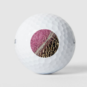 Chic Girly Leopard Print Pink Glitter Golf Balls