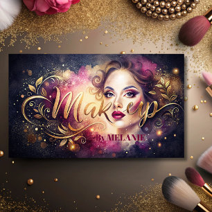 chic girly Makeup Artist pink Modern Gold Script  Business Card