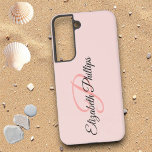 Chic Girly Misty Rose  Monogram Letter Samsung Galaxy Case<br><div class="desc">This phone case design features a misty rose background colour with black script name and pink initial letter monogram. Personalize the text fields, remove any text or use the Edit Design tool to select a typeface style, size, and colour you like. You can also select a case for a different...</div>