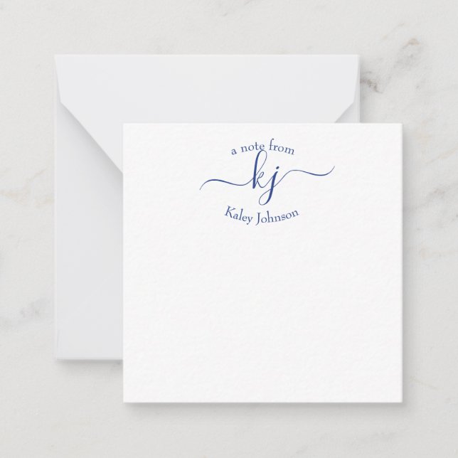 Chic Girly Navy White 2 Monogram Name Note Card (Front)