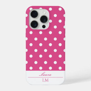 Chic Girly Pink and White Polka Dots iPhone 15 Pro Case