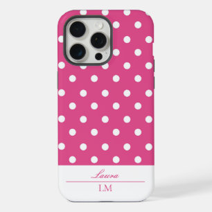 Chic Girly Pink and White Polka Dots Tough iPhone 15 Pro Max Case