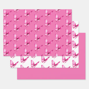 Chic Girly Pink Butterflies Birthday Wrapping Paper Sheet