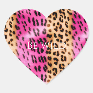 Chic Girly Pink Cream Leopard Print Heart Sticker