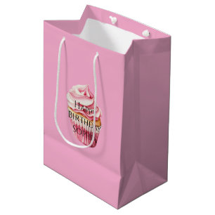 Chic Girly Pink Cupcake Birthday Medium Gift Bag
