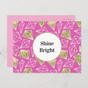 Chic Girly Pink Gold Diamonds   Postcard