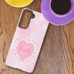 Chic Girly Pink Heart Monogram Initial Watercolor Samsung Galaxy Case<br><div class="desc">This design features a chic pink and white watercolor background with a heart centre and a first name and initial letter monogram. Personalize the text fields with a first or last name and initial, remove one or both text or edit using the design tool to select a font style, size,...</div>