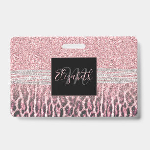Chic Girly Pink Leopard animal print Glitter Image Badge