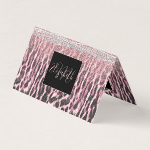 Chic Girly Pink Leopard animal print Glitter Image Business Card
