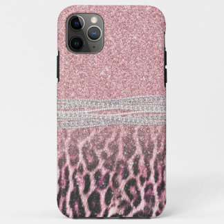 Chic Girly Pink Leopard animal print Glitter Image iPhone 11 Pro Max Case