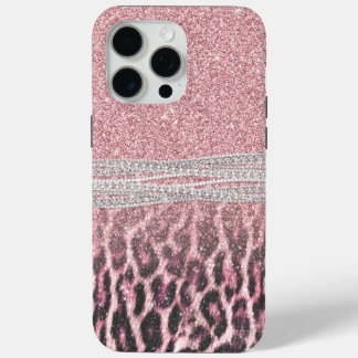 Chic Girly Pink Leopard animal print Glitter Image iPhone 15 Pro Max Case