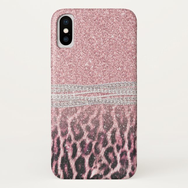 Chic Girly Pink Leopard animal print Glitter Image Case-Mate iPhone Case (Back)