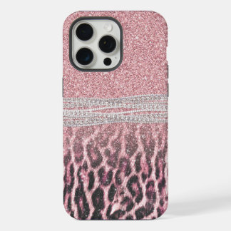 Chic Girly Pink Leopard animal print Glitter Image iPhone 15 Pro Max Case