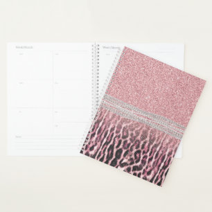 Chic Girly Pink Leopard animal print Glitter Image Planner